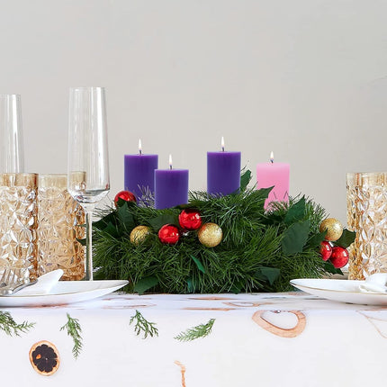 2×3 Inch Advent Pillar Candles, 3 Purple and 1 Pink Seasonal Celebration Candles for Advent Wreath and Christmas Decorations, Long-Lasting Slow-Burning Dripless Candle