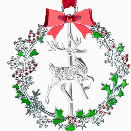 Christmas Ornament with Metal Christmas Wreath,Funny Holiday Xmas Keepsake Pendant,Shiny Silver Christmas Deer Ornaments Decorated with Snowflakes,Holiday Decorative s for Family Friends