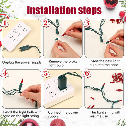 70 Pcs 3.5v Christmas Mini Light Bulbs Christmas Incandescent Wire String Lights Clear Replacement Bulbs for Christmas Tree Xmas Thanksgiving Indoor Outdoor Decor (Red)