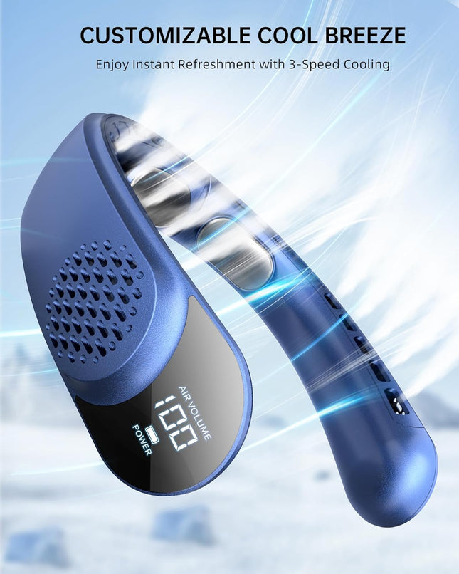 Frsara Rechargeable Neck Fan, Personal Fan With Led Display, 3 Speeds With 4000Mah Battery Powered, Supports Usb TypeC, Portable