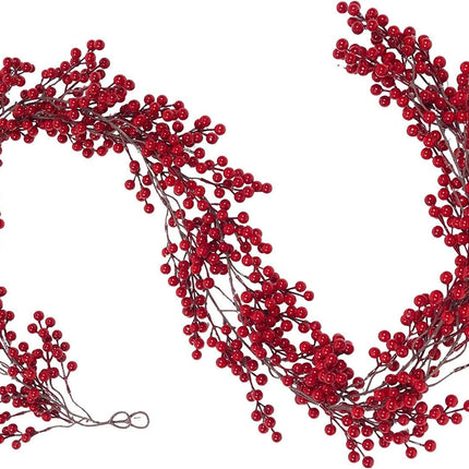 SHACOS Artificial Red Berry Garlands Set of 2 Christmas Garland Burgundy Red Berries Garland Holiday Winter Xmas Decoration Indoor Outdoor