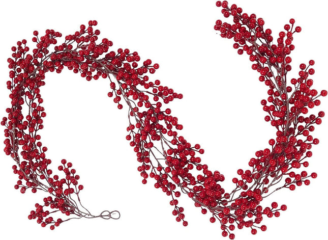 SHACOS Artificial Red Berry Garlands Set of 2 Christmas Garland Burgundy Red Berries Garland Holiday Winter Xmas Decoration Indoor Outdoor