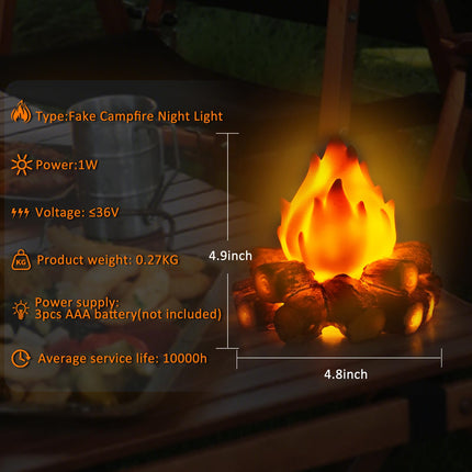Bestview Artificial Fake Campfire Night Light, 3D LED Fake Fire Pit Firewood Lamp with Realistic Log Flameless Candle Battery Operated, Halloween Christmas Campfire Party Decorations