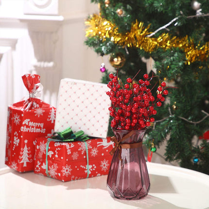 Set of 20 Christmas Artificial Holly Berries Twig Stem Artificial Flowers Winter Berries Bunch Fake Berries Bunch for Christmas Tree Decorations and DIY Craft (Red, Style D)