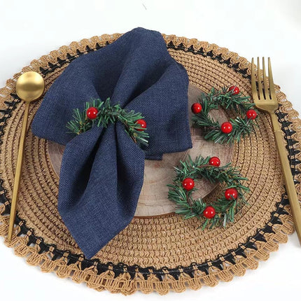 12PCS Christmas Napkin Rings Christmas Garland Napkin Holder Holly Berry Candle Wreath for Banquet Table Decorations