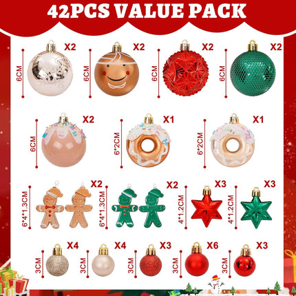 PULOTE 42PCS Christmas Ball Ornaments - Green Red Christmas Tree Decorations - Hanging Ornaments for Christmas Tree&Holiday（2.36 &1.18 Inch）