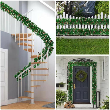 9FT Christmas Garland with Lights, Pre-Lit Christmas Garland Decorated with Red Berries Silver Balls and Pinecones, Battery Operated Christmas Decorations for Mantle Fireplace Indoor Outdoor Home