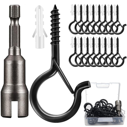 22 Pack Screw Hooks for Hanging Outdoor String Lights, Heavy Duty 2.2 Inch Black Q-Hanger Hanging Christmas Lights, Plants Include 1 Wing Nut Driver, Wall Wood Ceiling Deck Mount