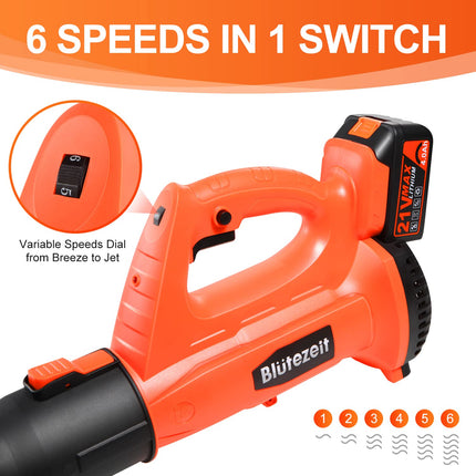 Blütezeit Cordless Leaf Blower, 21V Battery Powered Electric Leaf Blower 320CFM 150MPH (4.0Ah Battery & Charger Included), 6 Variable Speeds, Lightweight for Lawn Care, Snow, Yard, Debris and Dust