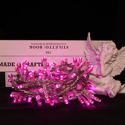 LED Pink Christmas Lights - Mini Pink String Lights Plug in, 8 Modes Outdoor Christmas Pink Lights for Tree Valentine's Day Party Decorations, 100 LED 8 Feet, Clear Wire, Memory Function