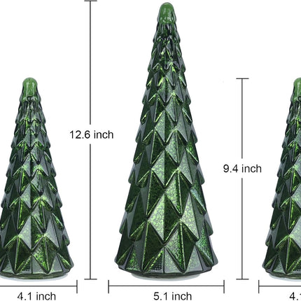 Christmas Decorations Indoor, YEAHOME Set of 3 Pre-lit Green Glass Christmas Tree for Home Decor, Christmas Table Decorations Lighted Xmas Tree with Timer for Living Room Mantel Tabletop Party