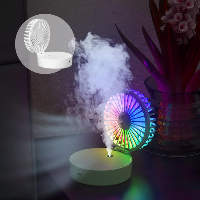 Portable Desk Fan, Handheld Spray Folding Fans With Color Changing Light, 2000Mah Battery Powered Mini Hanging Neck Fan