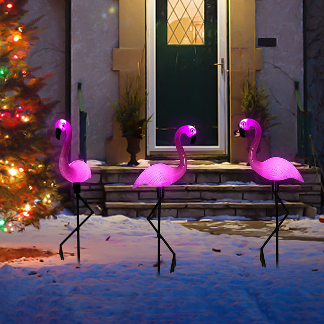 Solar Flamingo Light 3 Pcs, Waterproof Solar Garden Lights Outdoor Decor, Pink Flamingo Garden Decor, Birthday Christmas Home , for Yard Lawn Walkway Pathway
