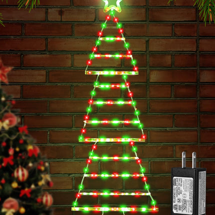 Christmas Lights Decorations, 4.4 FT LED Christmas Tree Shaped Ladder Lights with Star, Plug-in Waterproof 8 Modes Christmas Window Hanging Lights for Indoor Outdoor Wall Door Xmas Decor