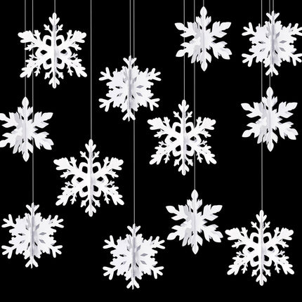 Snowflake Snow-White Christmas Party-Decorations Garland - 12Pcs 3D Winter Wonderland Frozen Hanging Streamers Banner,Baby Bridal Shower Birthday Wedding Classroom Decor Supplies Hugtmr
