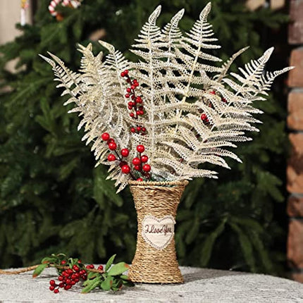 Yunsailing 40 Pcs Christmas Glitter Leaves Artificial Flashing Leaves Tropical Leaf Wedding Picks Flower Arrangements Wreath DIY Leaves Ornament for Wedding Party Xmas Decoration(Champagne Gold)