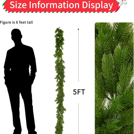 Christmas Norfolk Pine Garland for Mantle Stair Railing Door Xmas Wreath DIY Festival Decoration Artificial Realistic Greenery Pine Garland (5 Foot Long)