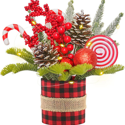Mini Christmas Tree, Small Tabletop Christmas Tree Tiny Artificial Xmas Tree Little Potted for Christmas Holiday Desk Table Décor Winter Indoor Outdoor Decoration(Red)