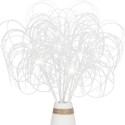 4PCS Glitter Christmas Picks Curly Sprays 20" Artificial Wispy Willow Ting Branches Glittery Twigs Stems Ornaments for Xmas Tree Topper Filler Home Garden Vase DIY Garland Wreath Decor (4, White)