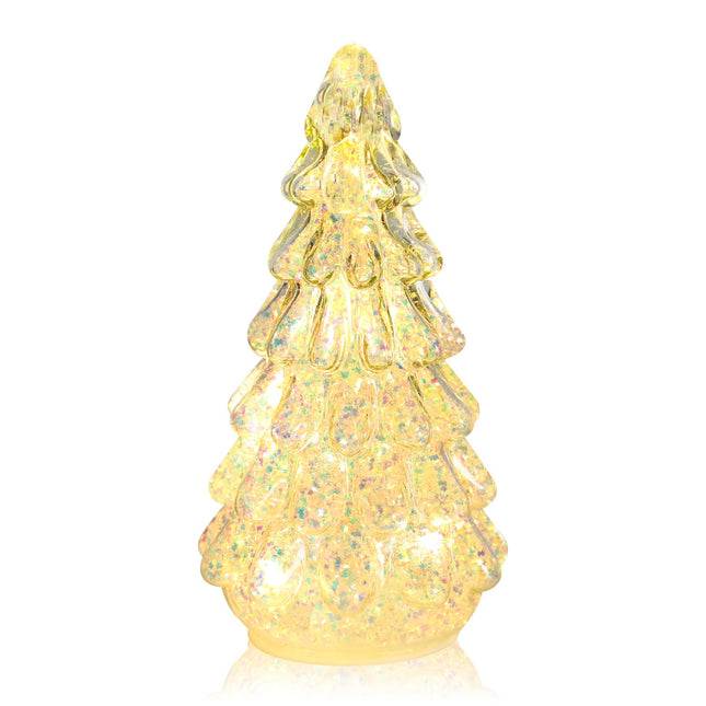 Bdor Arcylic Christmas Tree，Prelit Tabletop Mini White Christmas Tree with Topper Star Musical Ornament for Best Desk Decoration