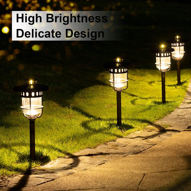 Solpex 6 Pack Solar Path Lights Outdoor, Glass And Bronze Finished, High Lumen Output 2 Bright Leds Light, Waterproof Automatic