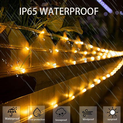 YEGUO Solar Christmas Lights Outdoor Waterproof, 72ft 200 LED Solar String Lights Outdoor, Clear PVC Tube Warm White Solar Rope Lights