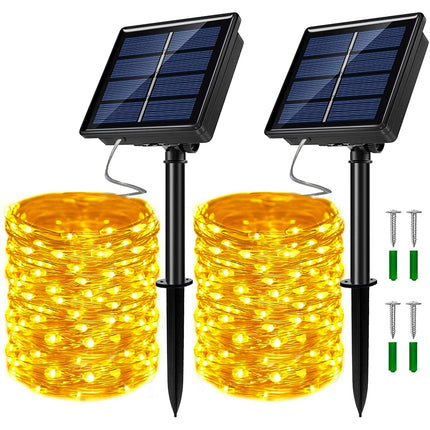 2 Pack Solar Powered Fairy String Lights Outdoor Waterproof 8 Modes Twinkle Christmas Decorations Lights, Each 33ft-100LED, 40ft-120LED, 66ft-200LED, 80ft-240LED, (Warm White, 66)