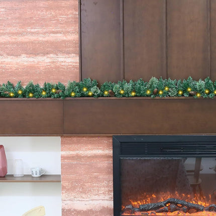 Christmas Garland by KALOR - 9 feet Pine Garland with 50 Battery Operated Lights - Christmas Décor with Pine Cone for Indoor Home Holiday Xmas Decorations