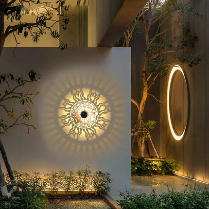 2 Pack Solar Fence Lights Solar Outdoor Wall Lights Metal Solar Powered Deck Lights Sun Moon Theme Waterproof Fence Solar Light