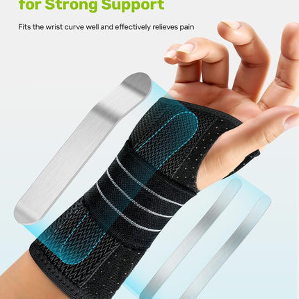 Rakiie Carpal Tunnel Wrist Brace, Ergonomic Night Support Brace with 3 Metal Splints for Arthritis & Tendonitis Relief, Breathable Hand Splint Stabilizer for Men Women (Right Hand, Gray, Medium)