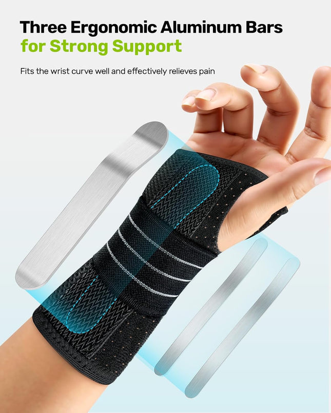 Rakiie Carpal Tunnel Wrist Brace Left Hand, Adjustable Night Wrist Support with 3 Metal Splints, Hand Brace for Men Women No Pressure on Thumb, Splint Stabilizer for Work, Arthritis, Gray Medium - Left Hand