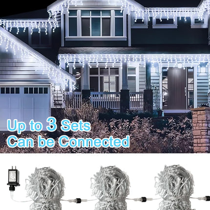 Icicle Christmas Lights Outdoor, 66ft 520 LED Icicle Lights for Outside, Plug in String Lights with 8 Modes Timer Waterproof for House Holiday Decor Wedding Christmas Decorations (White)