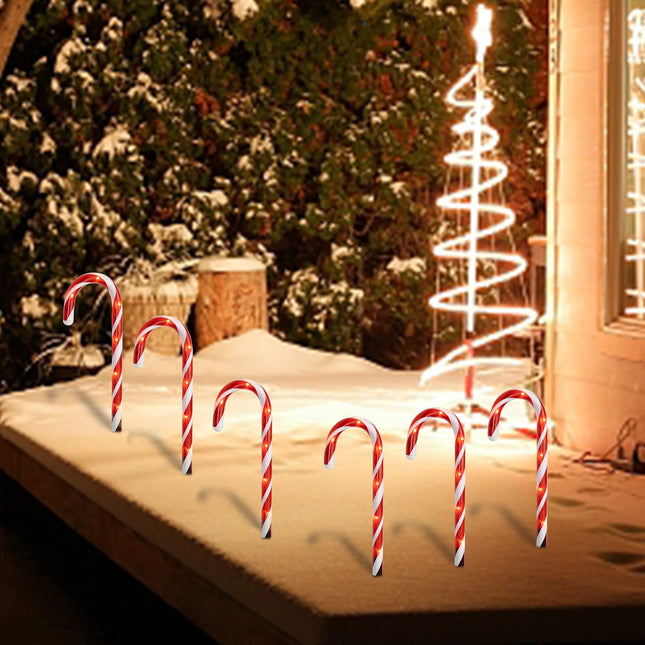 FUNPENY 16" Christmas Candy Cane Pathway Markers Lights, 12 Pack Connectable Christmas Walkway Stakes Lights with 72 Warm White Lights Decorations for Xmas Outdoor Indoor Yard Lawn Decor