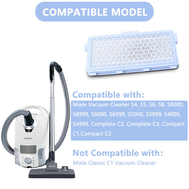 2 Pack Hepa Airclean 50 Filter Compatible With Miele Complete C2 C3 Compact C1 C2 S4 S5 S6 S8 Vacuum Cleaner, Ref. Number Sfha 50