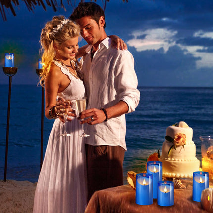 NURADA Flameless Candles: LED Pillar Candles - Acrylic Battery Candles with Remote and Timer for Wedding Party Valentine's Day Decor, Pack of 3 Blue