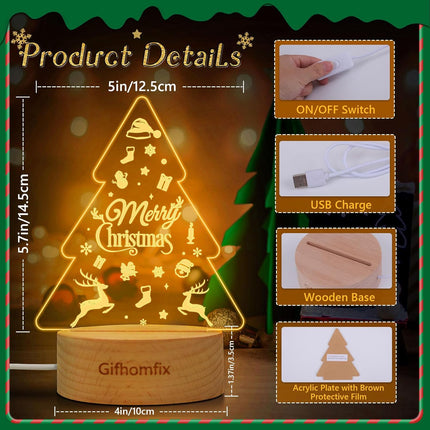 Christmas s for Women Christmas Tree Shaped Tabletop Decor Lights Engraved Acrylic Night Light Christmas Tree Decor, Christmas Decorations with Led Light, Wooden Base