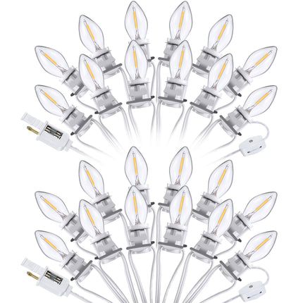 2 Pack Accessory Cord with LED Light Bulb C7 Cord Clip Christmas Village Lights with Double Spare Fuse Blow Mold String Lights Decoration for Xmas Village House Pumpkin Crafts Holiday Decor (12 LED)