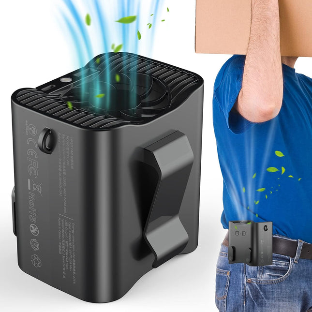 K Tomoto 12000Mah Waist Clip Fan Neck Fan Max 24H Working Time, 7500 Rpm Strong Airflow, 3 Speeds, HandsFree Rechargeable Battery