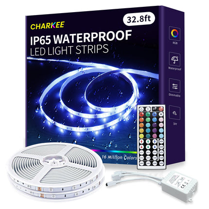 CHARKEE Outdoor LED Strip Lights Waterproof 32.8ft (16.4ft2), 300 Lights LED Tape Lights with Remote, RGB Light Strips Outdoor, Room Lights Color Changing for Bedroom, 12V LED Light Strip Waterproof