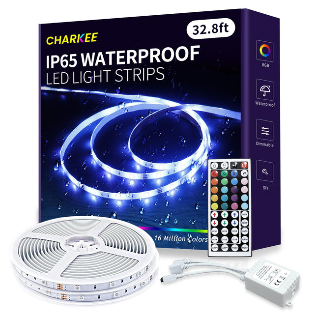 CHARKEE Outdoor LED Strip Lights Waterproof 32.8ft (16.4ft2), 300 Lights LED Tape Lights with Remote, RGB Light Strips Outdoor, Room Lights Color Changing for Bedroom, 12V LED Light Strip Waterproof