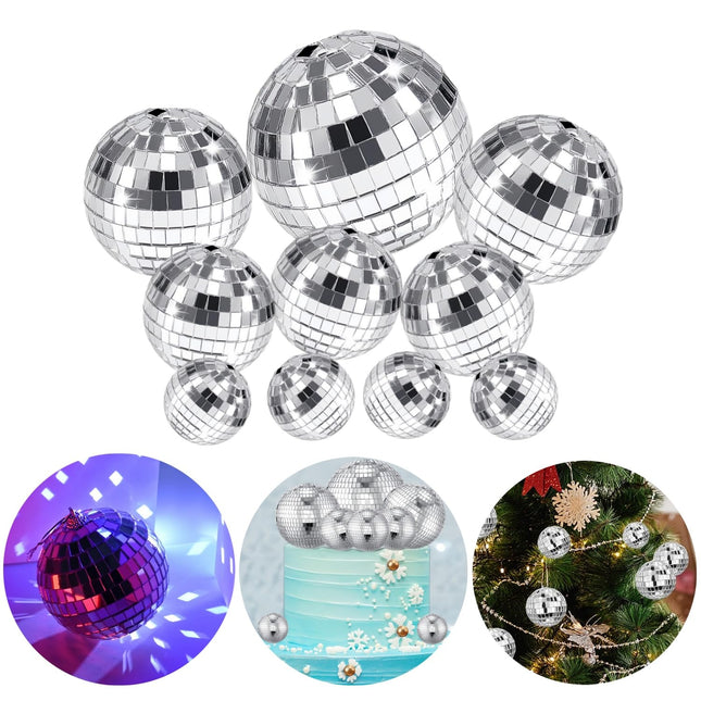 10 Pcs Hanging Mini Disco Ball, Small Mirror Disco Balls Decor for Cake Cake Topper, Big Disco Ball Decoration Different Sizes 70s Disco Decor Ornaments with Rope for Room Party Christmas Tree