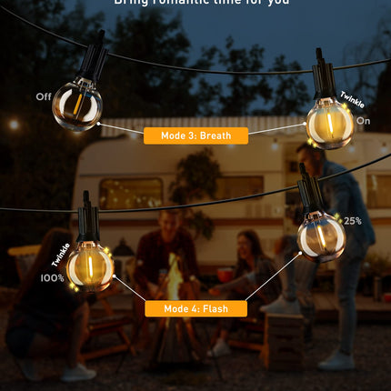 Brightown Outdoor String Lights with Remote, 38Ft(28+10) Patio Lights Outdoor Waterproof, String Lights for Outside with 15 Shatterproof LED Bulbs, Hanging Lights for Porch Balcony Bistro Cafe