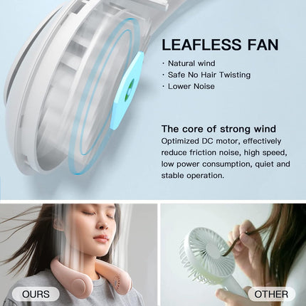 Neck Fans Portable Rechargeable 2400Mah Cufun Portable Neck Fan 360° Surround Wind Ventilador De Cuello Portatil 3 Wind Speeds