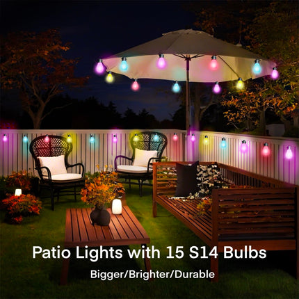Outdoor String Lights Patio Lights String Lights for Outside Outdoor Lights for Patio Christmas Lights Outdoor Waterproof Shatterproof Dimmable Backyard Lights Outdoor 15 S14 Bulbs (27.5FT +6.5FT)