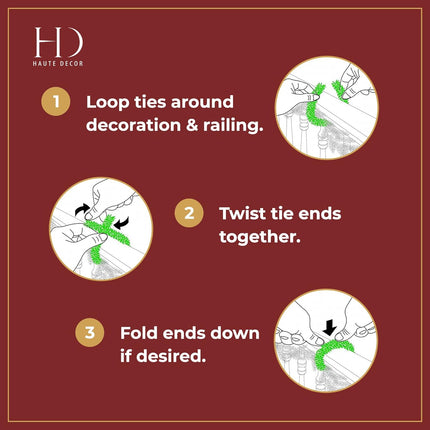 Haute Decor GarlandTies™, 20 Pack 14 inches (Noble Fir) Twist Ties with Strong Inner Wire for Securing Garland, Lights, and More
