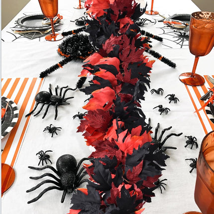 DearHouse 2 Pack Fall Garland Maple Leaf Clearance, 5.9Ft/Piece Halloween Maple Garland Black and Red Autumn Foliage Garland Halloween Decor for Home Fireplace Party (Black and Red)