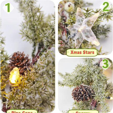 Pine Garland-6FT Christmas Garland,Artificial Evergreen Garland, Battery Operated Garland with Lights,Prelit Garland Timer for Mantle Holiday Outdoor Indoor Fireplace Decor