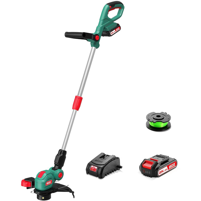 20V Grass Trimmer / Battery Weed Eater, HYPERECHO Auto-Feed Lines Cordless Grass Trimmer with 10 inch Cutting Diameter, Handle and Height Adjustable Weed Eater, 2.0Ah Battery and Fast Charger