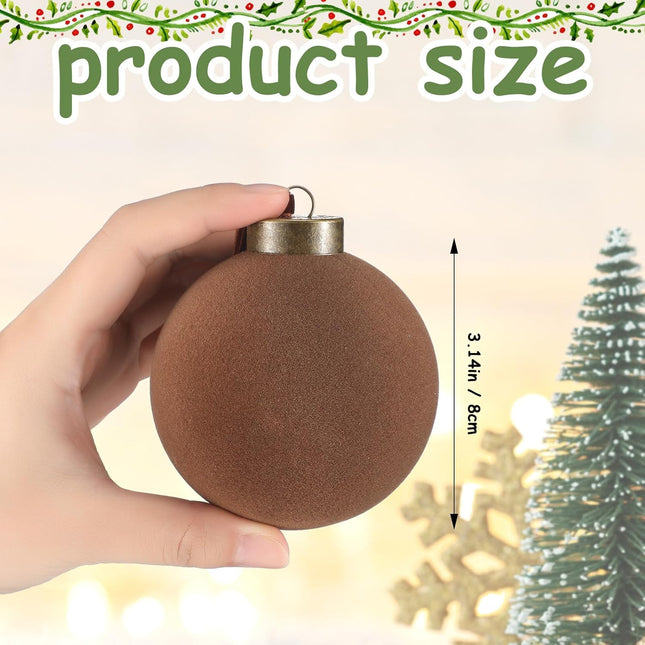 Liliful 15 Pcs Velvet Christmas Balls Bulk Flocked Christmas Tree Ball Ornaments Plastic Balls Xmas Decorative Hanging Ornaments Christmas Tree Decoration (Brown, Green, Beige,3.15 Inch)