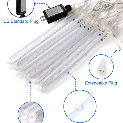 Blingstar Meteor Shower Lights Outdoor 10Tubes 16 Inch 360 LED Christmas Lights Waterproof Falling Rain Lights Plug in Dripping Icicle Lights for Tree Porch Roof Yard Xmas Halloween Decoration, Blue